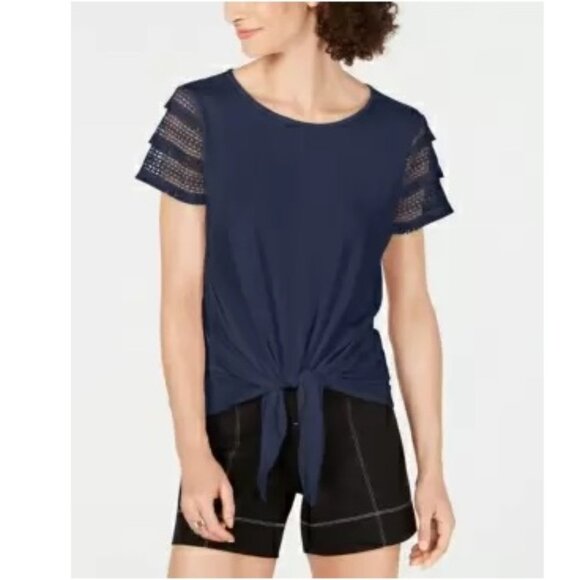 Inc Lace-Sleeve Tie-Front Top - Picture 1 of 5